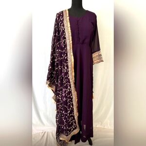 Georgette  long  Anarkali/ maxi with floral georgette dupatta